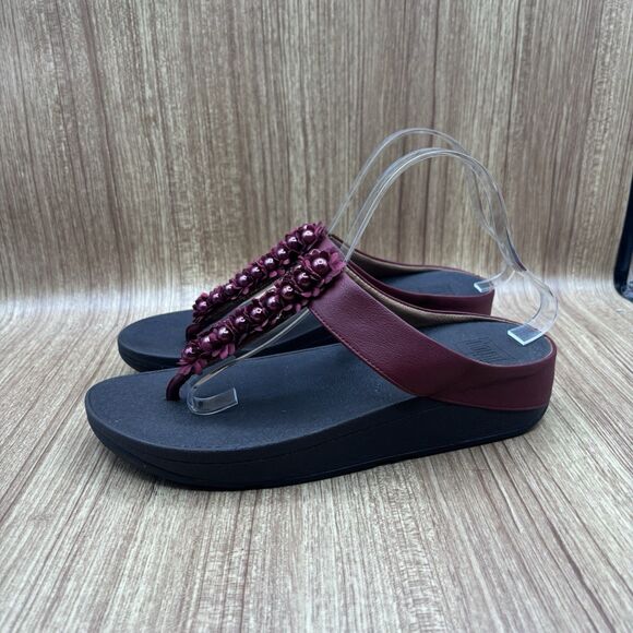 Fitflop Sandals Verna Pearl Flip Flops Thong Shooes Red Maroon Women’s Size 10 - Picture 4 of 8